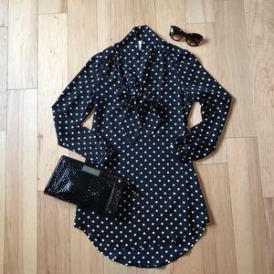 Polka Dot Shirt Dress with Tie